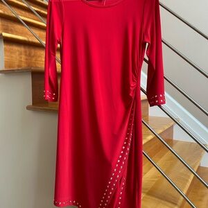 Spense Red Long Sleeve Studded Dress